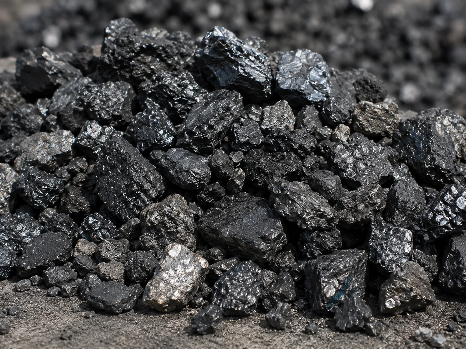 Petroleum coke close-up — particle texture for raw material confirmation